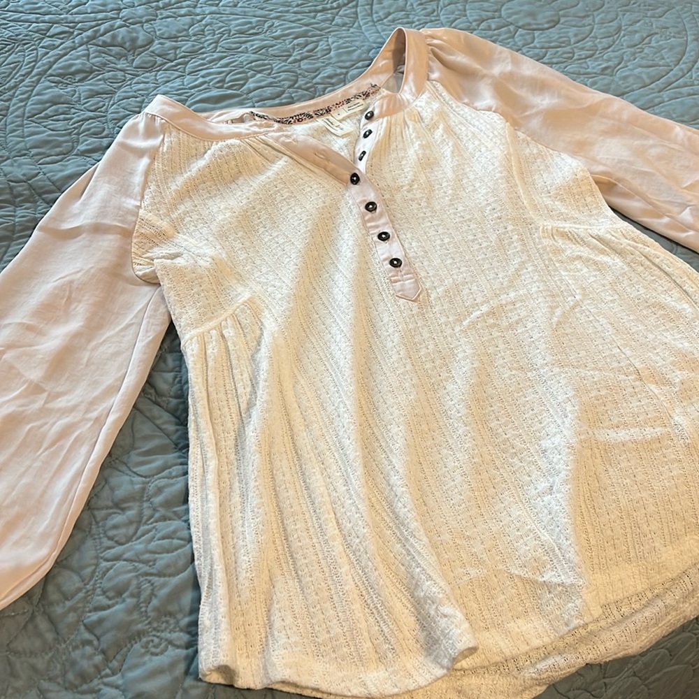 Anthropologie Meadow Rue Small Pink Cream Blouse